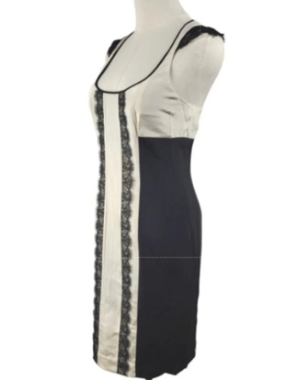 NEW Jay Godfrey Silk Black & Off‑White Lace Trim Dress | Racerback Zip |  Size 2